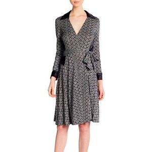 Diane von Furstenberg Black “Rosie” Silk & Leather Wrap Dress
